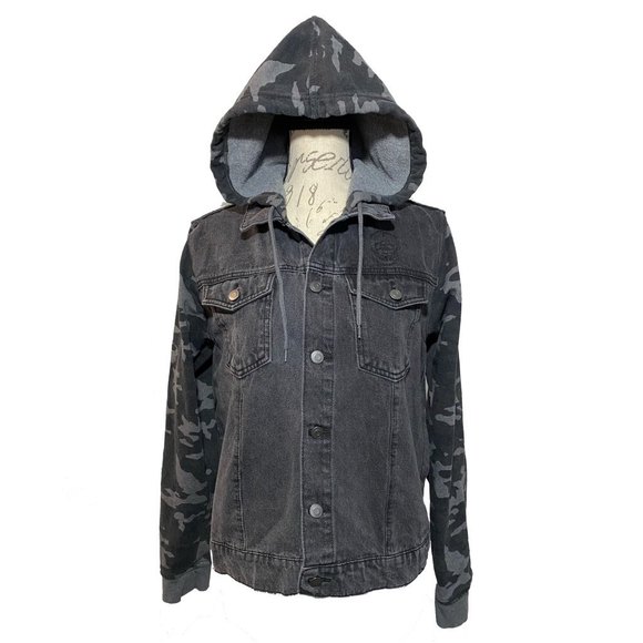 H Other - H Men's Camo Denim Skull Balck Jacket Size Small
